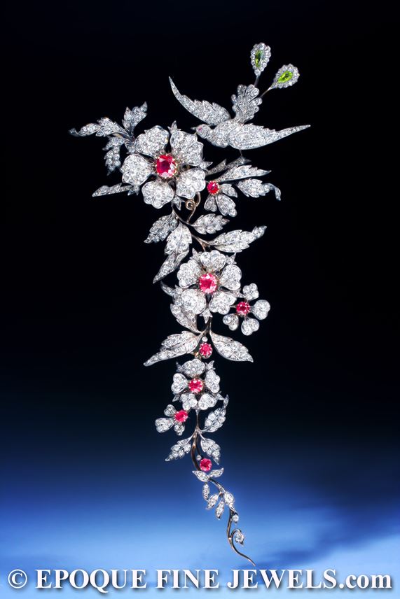 An important 19th century ruby and diamond branch brooch | MasterArt